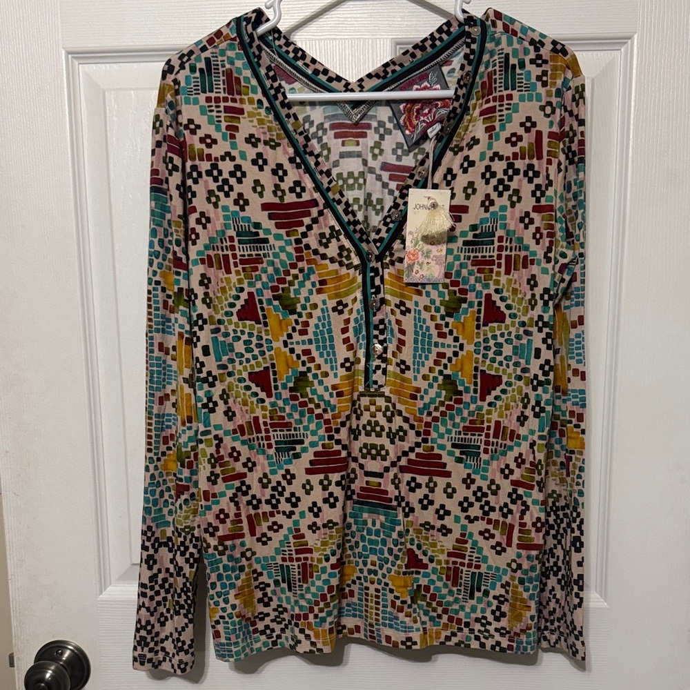 Johnny Was Multicolor Geometric Blouse size small nwt